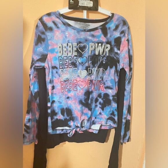 🛍️BeBe Girls 2 Pack multicolor Tops Shirts long sleeve Size: Medium 10/12🎀 - Picture 2 of 10